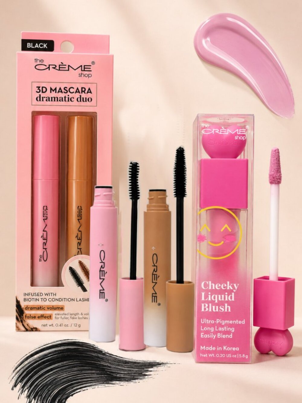 The Creme Shop 3D Mascara Duo Black & Cheeky Liquid Blush Pink Velvet NIB